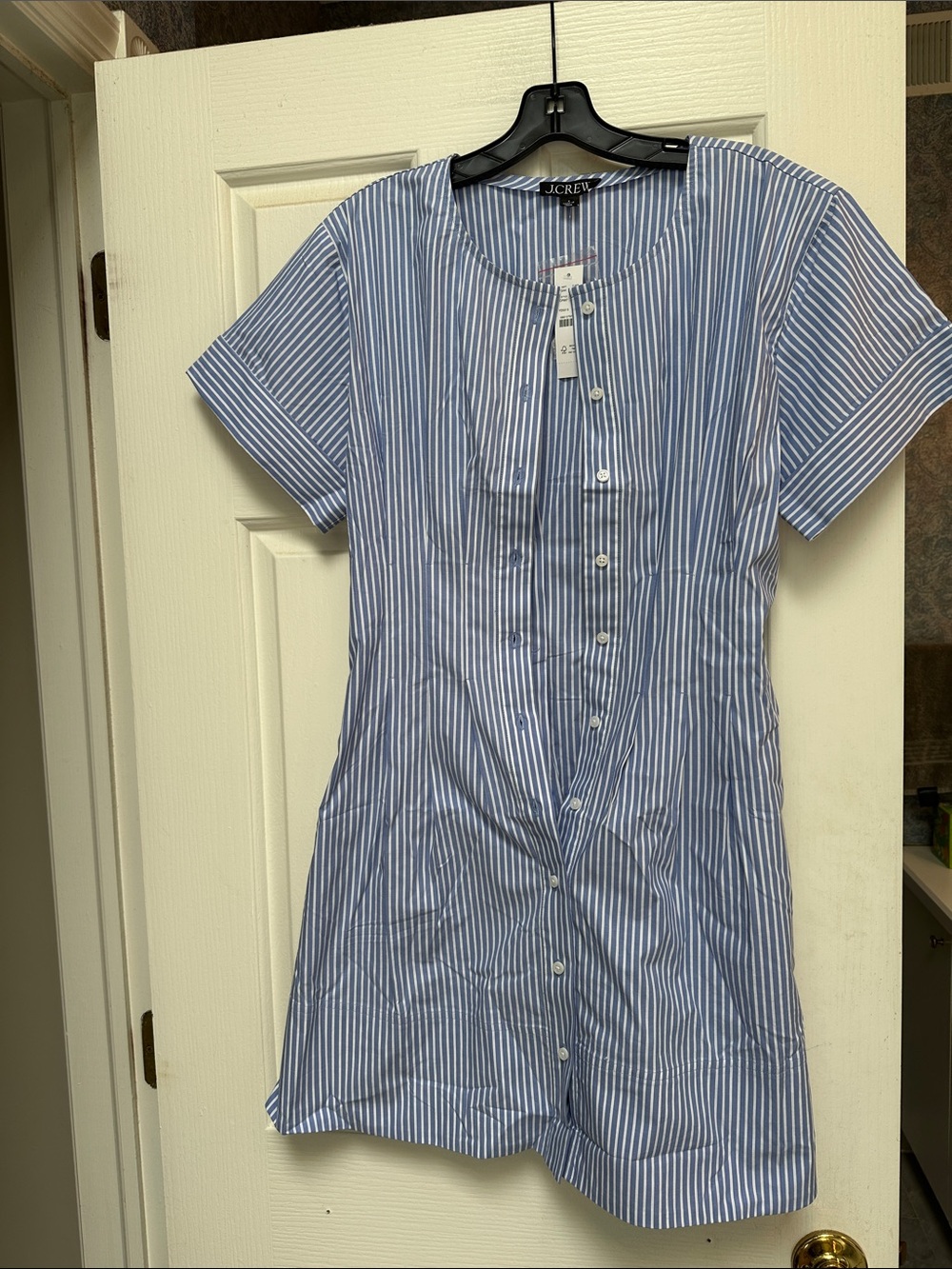 J. Crew Blue & White Vertical Stripe Button-Front Shirt Dress